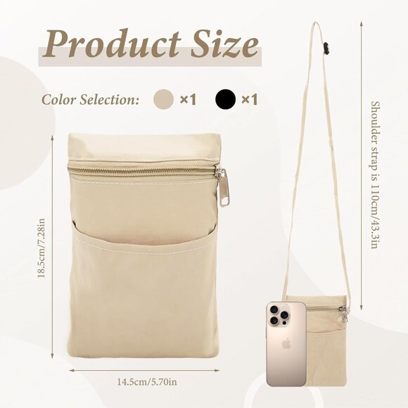 Nylon small black and khaki crossbody phone bags with adjustable straps for wome - Picture 2 of 7